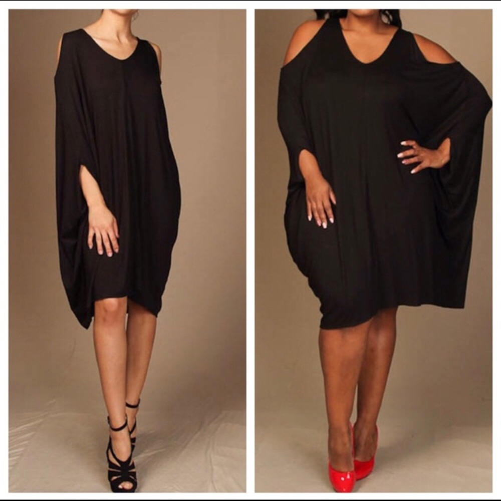 Open Shoulder Jersey Dress (Black)